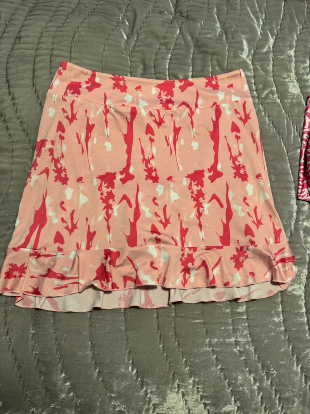 Floral Print Ruffle Hem Mini Skirt - Pink/Coral